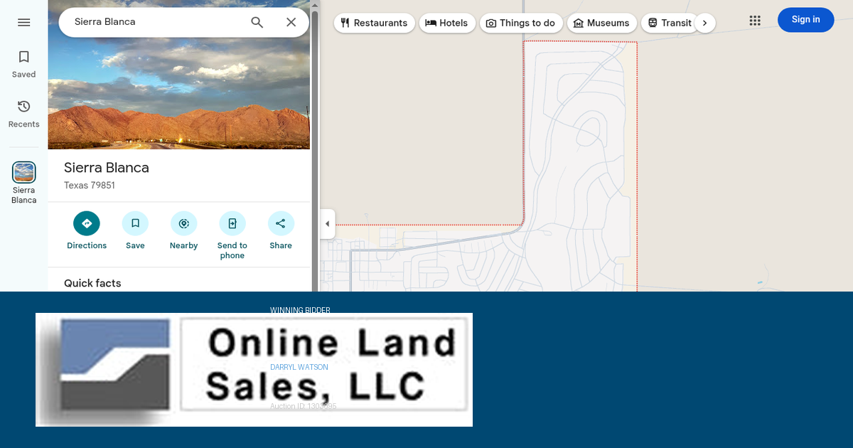 TX, Hudspeth, 0.14 Acre 79 Eastern Hills #2 Lot 9. Auction Winner Darryl Watson.