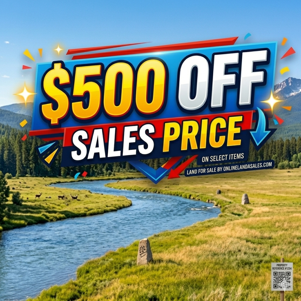 OnlineLandsales purchase discount graphic, featuring bold text on a vibrant background, promoting special savings offers.